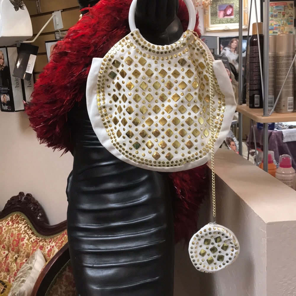 Studded Canvas Satchel w/attached Coin Purse
